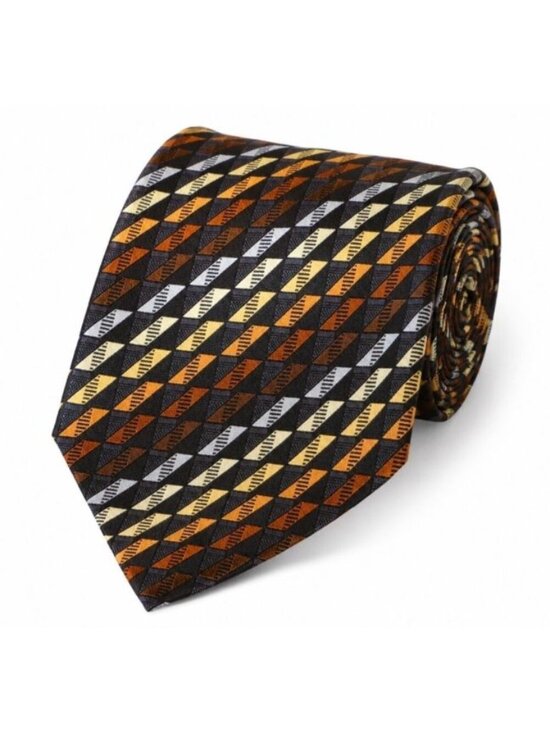 Kilburne And Finch Other - Kilburne & Finch Geometric Silk Tie Brown Blue Gold Retro Necktie 100% Silk